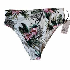 NWT! Women's High Leg High Waist Bikini Bottom Shade and Shore White Floral Sm
